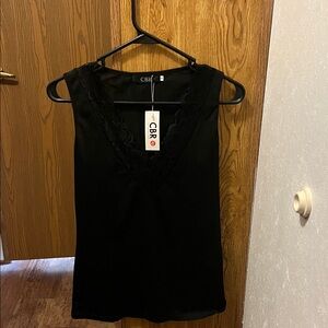 CBR Women's Elegant Black V-Neck Lace Tank Top